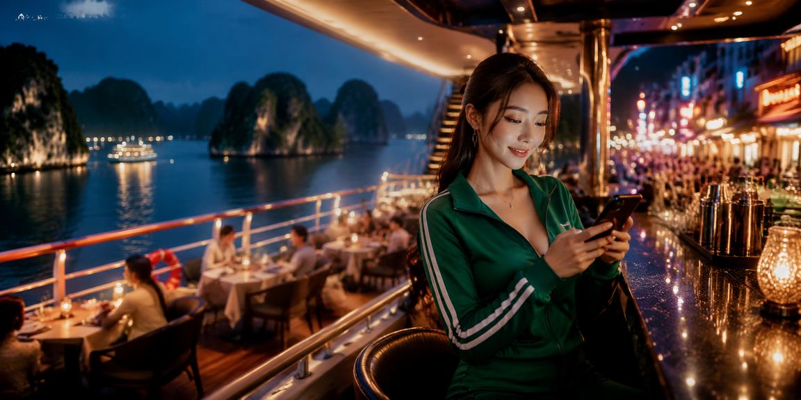 Người dùng Việt Nam xem tỷ lệ kèo trên điện thoại tại Vịnh Hạ Long